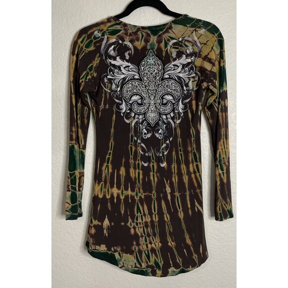 Vintage Y2K Vocal Womens Small Brown  Green Long Sleeve Rhinestone Fairy Grunge - Picture 3 of 8